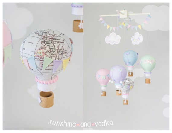 Pastel Baby Mobile Hot Air Balloon Nursery Decor Nursery Etsy