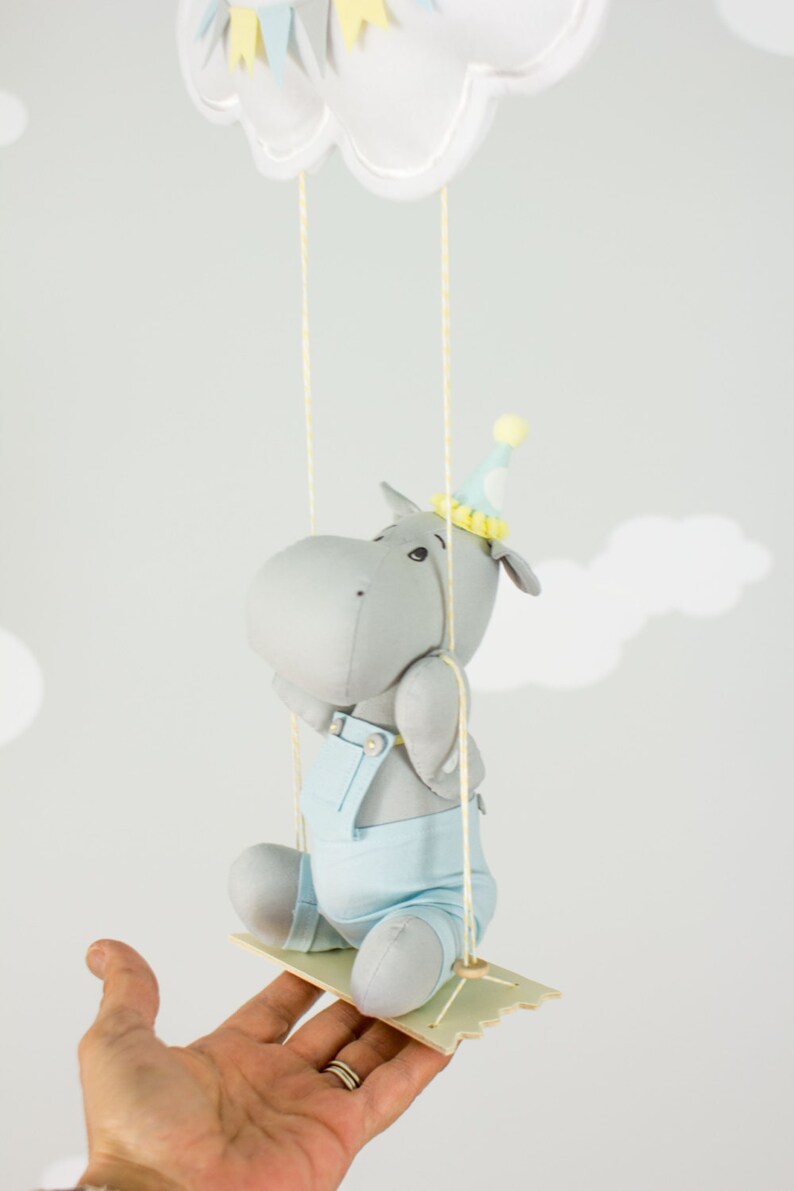 Hippo Baby Mobile Cloud Nursery Decor Swinging Hippo Mobile Etsy