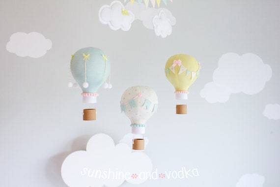 Pastel Hot Air Balloon Baby Mobile Nursery Decor Travel Theme Ceiling Mobile I284