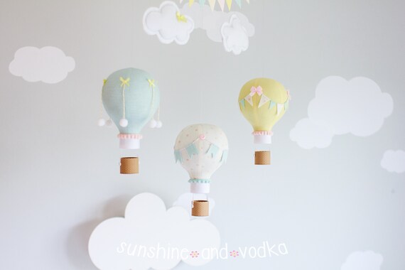 Pastel Hot Air Balloon Baby Mobile Nursery Decor Travel Theme Ceiling Mobile I284