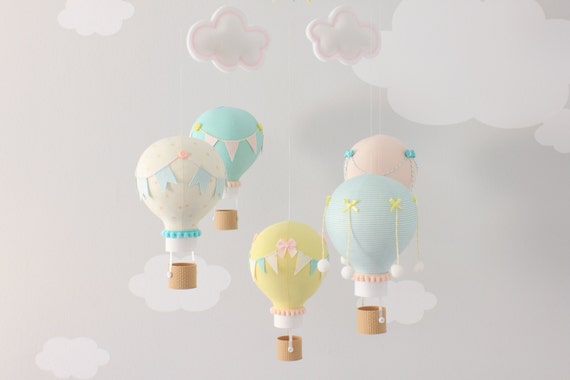 Pastel Hot Air Balloon Baby Mobile Nursery Decor Travel Theme Ceiling Mobile I222