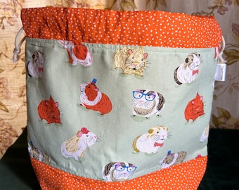 Guinea pig project bag crochet bag knitting bag bingo bag make up bag needle work bag cross stitch bag project bag