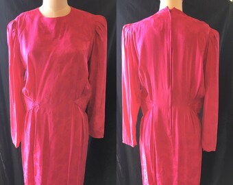 1980 vintage dress raspberry silk medium large