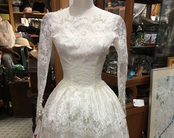 1950 tea length white wedding gown xxs xs TLC