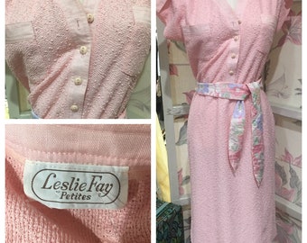 1970 vintage dress Mod pink floral knit small medium