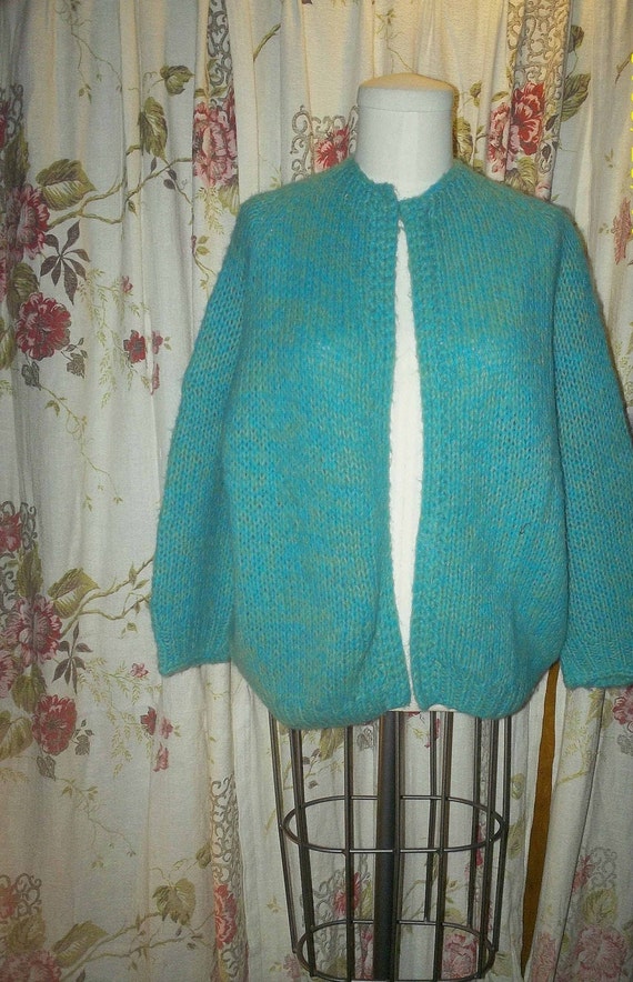 Retro darling teal Handmade Vintage Cardigan 1960