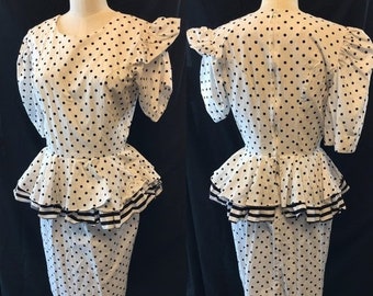 1980 vintage dress polka dot cotton  size 7 xsmall small