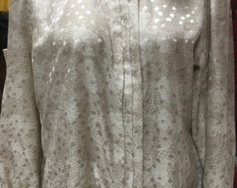 Retro 1980 patterned faux turtleneck beige size L blouse