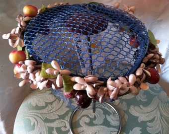 Beautiful Vintage 1940s Fruit and Floral Hat with Blue Netting