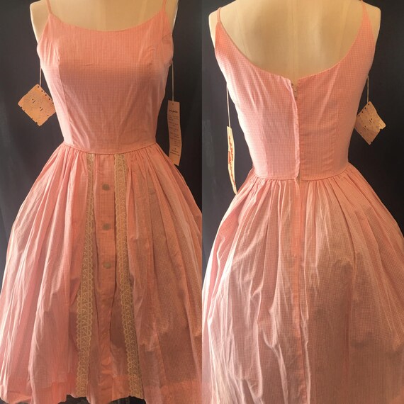 1950 vintage dress pink gingham small pin up girl