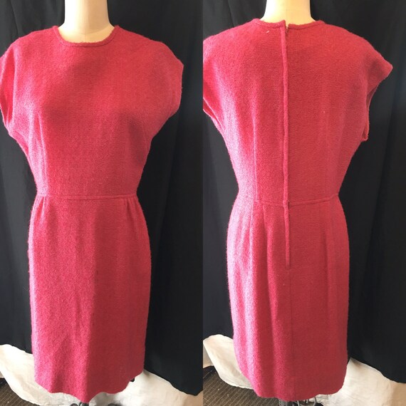 1950 vintage dress raspberry wool large - image 2