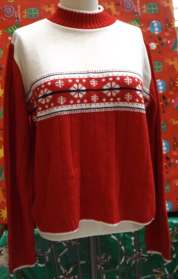 Ugly Christmas Sweater Red Snowflakes vintage larg