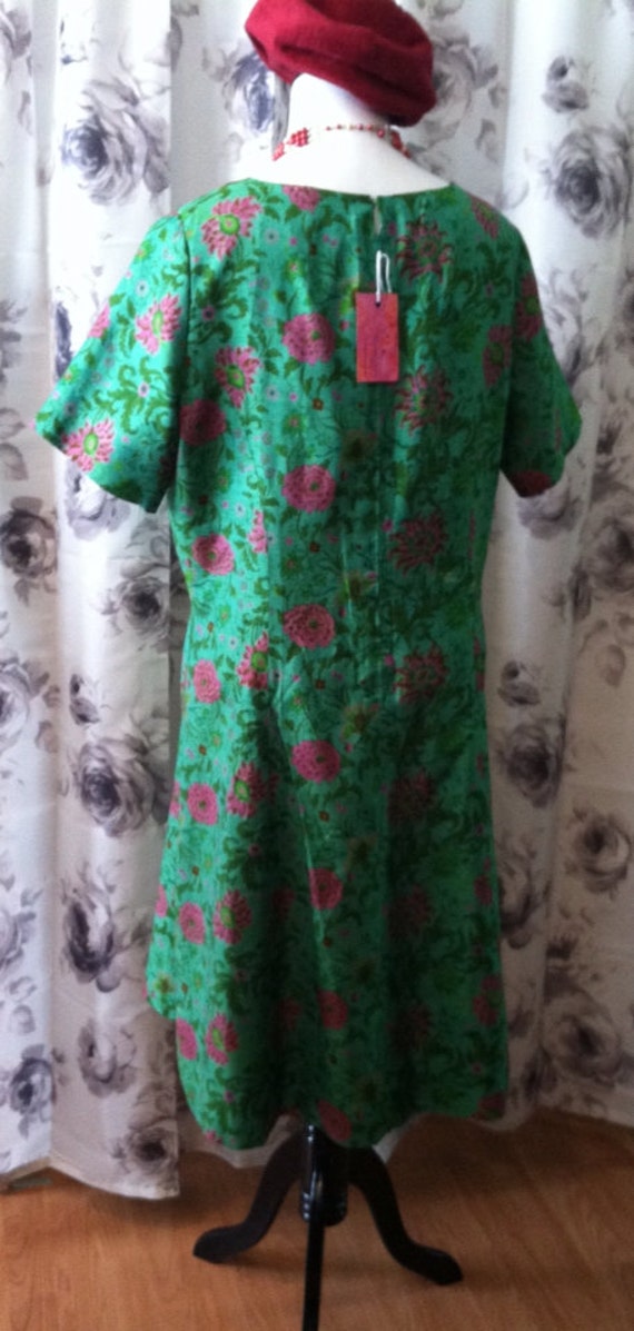 1960 Floral linen dress x-large - image 3