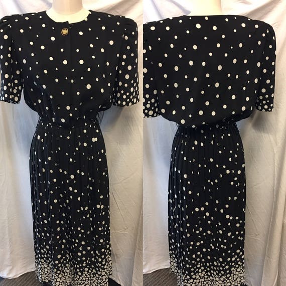 1980 vintage dress black white polka dot large me… - image 1