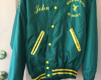 Felco green sports Brockport State Ice Hockey satin jacket