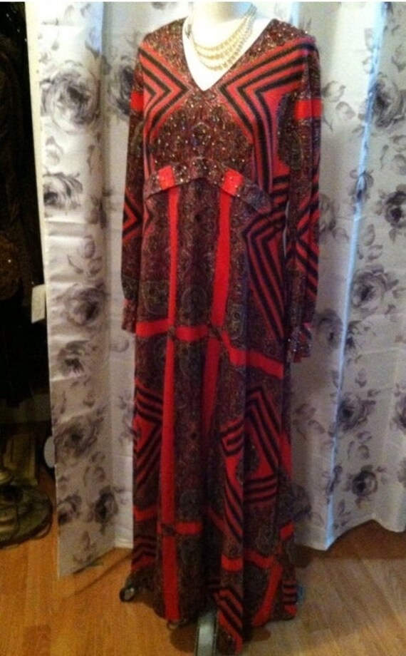 Mod orange with vibrant pattern and beading dress… - image 2