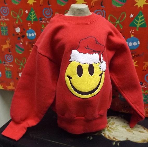 Buy Ugly Christmas Sweater Sweatshirt Red With Happy Face X Small Kids Children Vintage Online in India Etsy