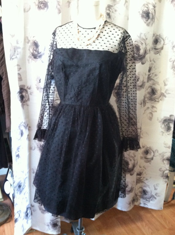 1950 vintage dress Black Dress lace medium small