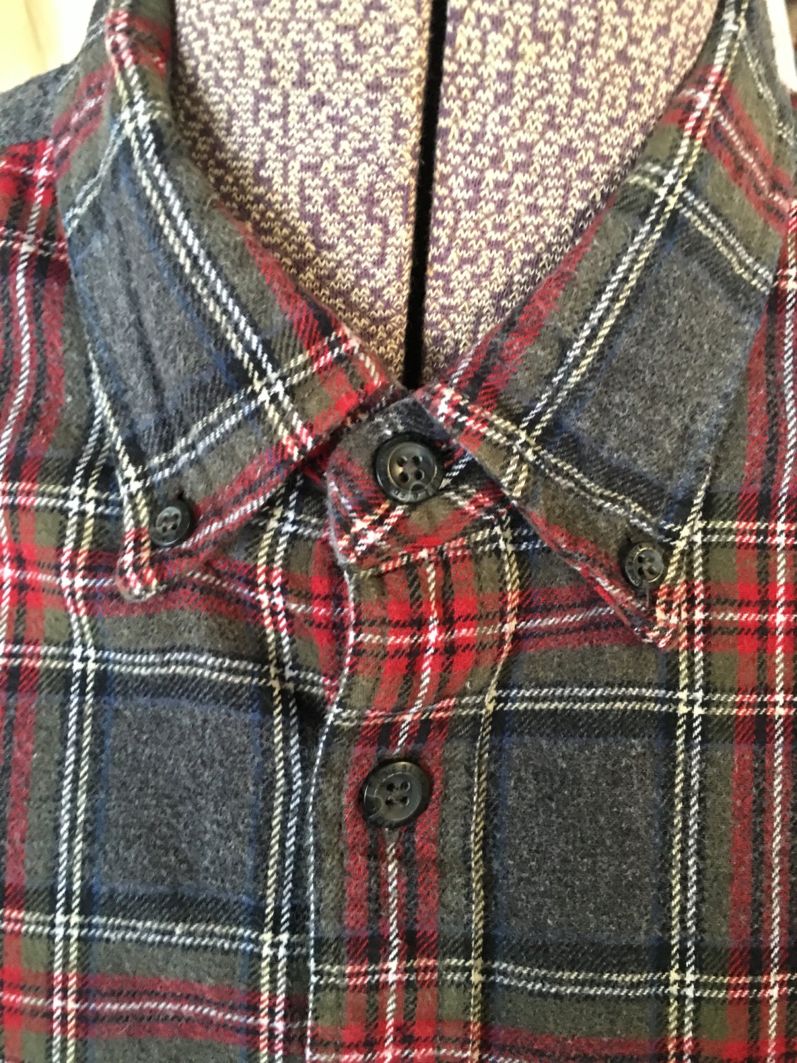 Classic Grey Red Plaid Flannel Shirt California in Denim on | Etsy
