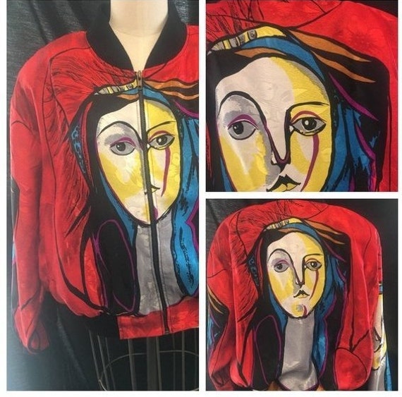 Red white modern Picaso image silk bomber disco ja