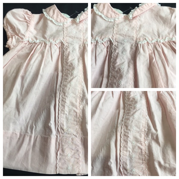 Darling vintage pretty pink little girls cotton dress 1950 size 2T