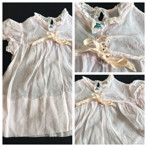 Delicate vintage pretty pink little girls organza  dress 1950 size 2t 18m