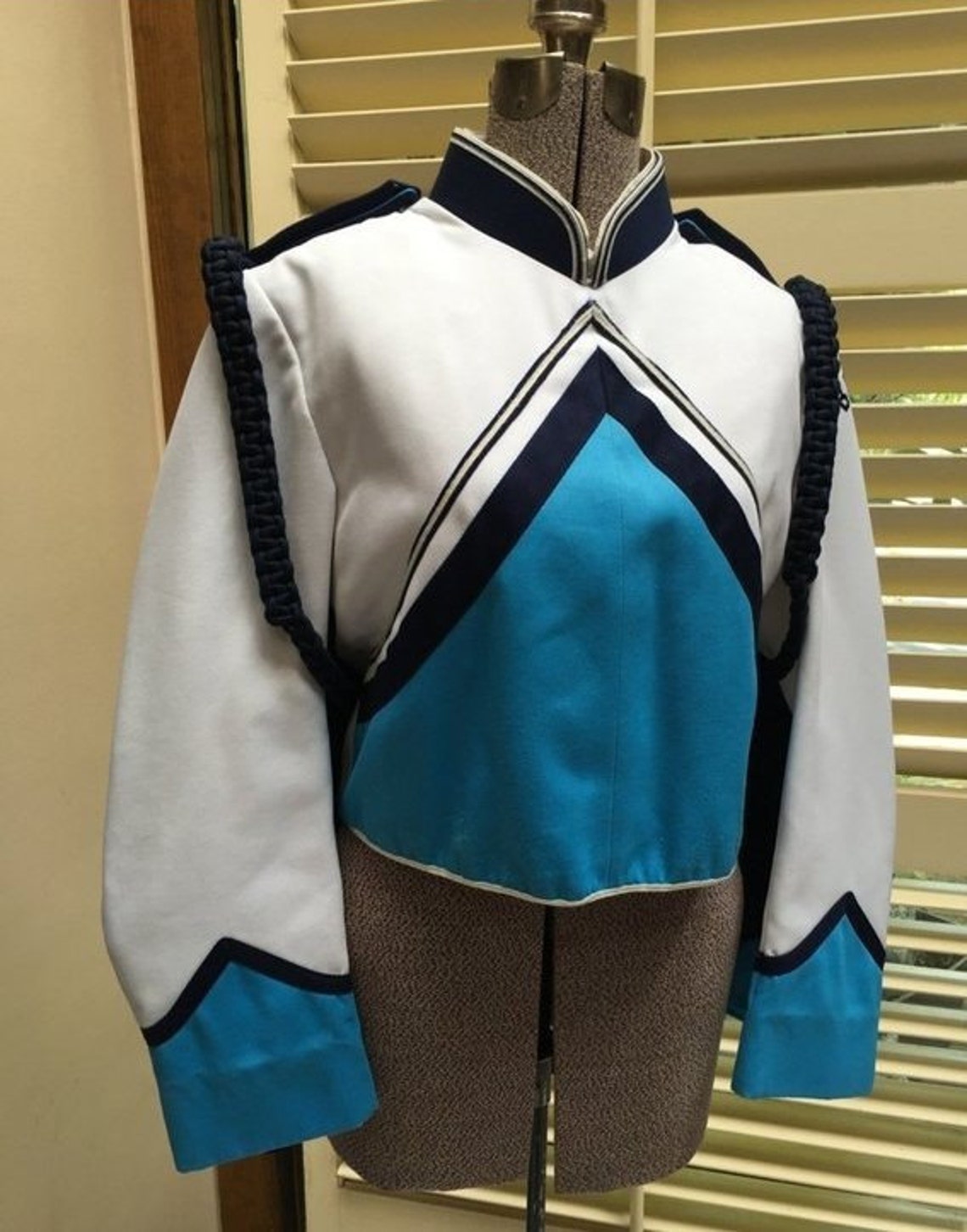 Vintage Marching Band White Jacket With Cape Blue Chevron Etsy New