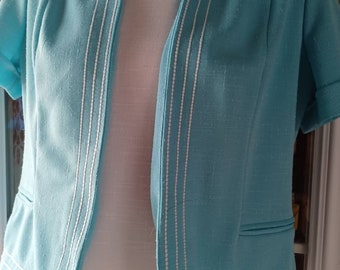 Vintage 2 piece suit set teal white medium