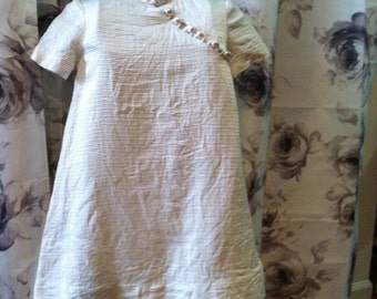 Vintage Girls ribbed creme dress mandarin  collar 1960