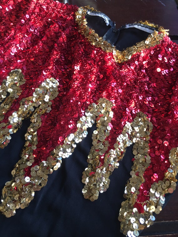 black leotard cheer circus red gold sequin medium