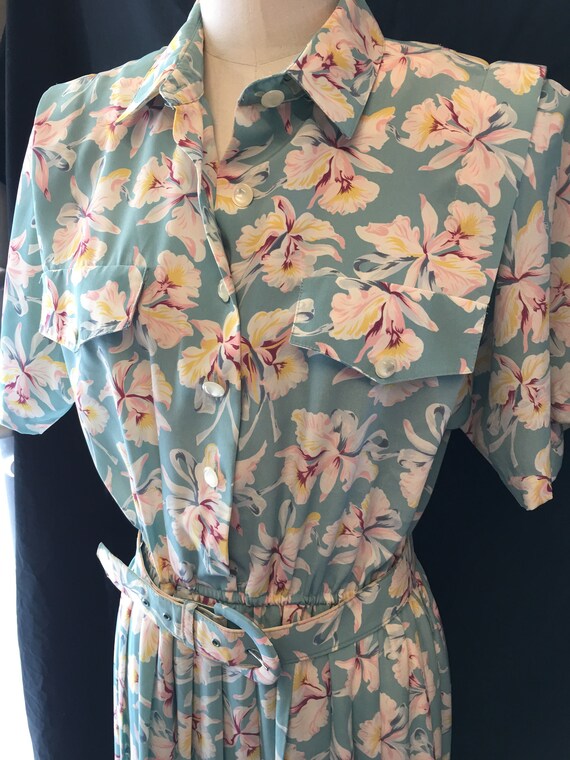Women's Vintage Blue Floral Gradient Pattern Print Casual Dress