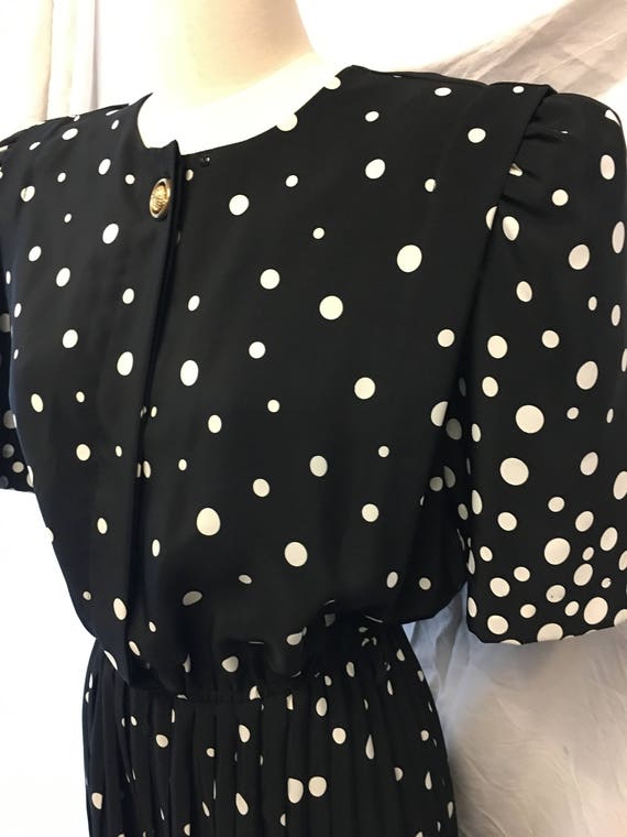 1980 vintage dress black white polka dot large me… - image 4