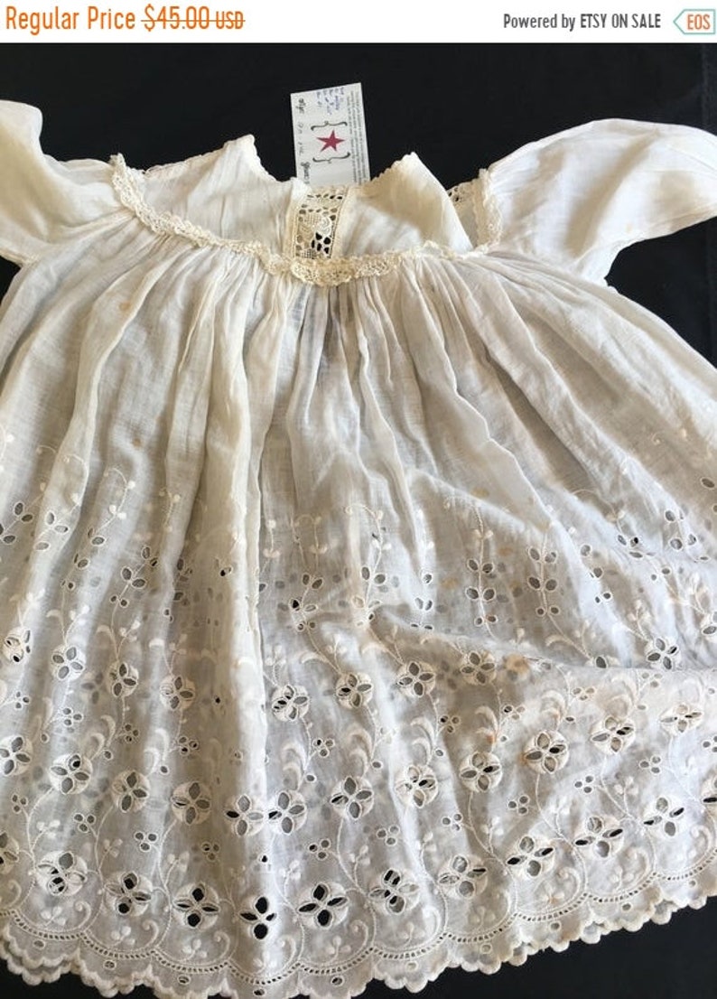 black Friday sale Antique children gown dress linen 1910 1900 size 12m 24m