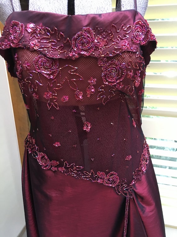 Sexy retro Cranberry beaded sheer bodice cocktail