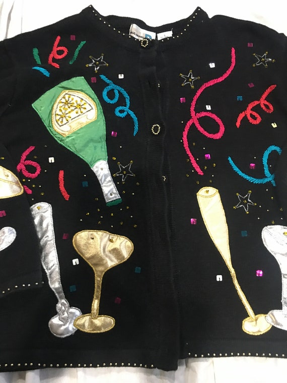 Ugly Christmas New Year Sweater Black with beaded