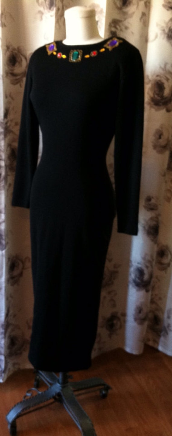 Little black knit dress with gems 1980
