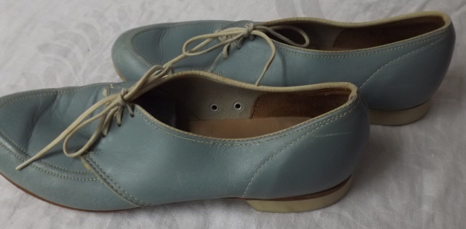 Vintage Powder Blue Bowling Shoes With White Laces Accents Etsy