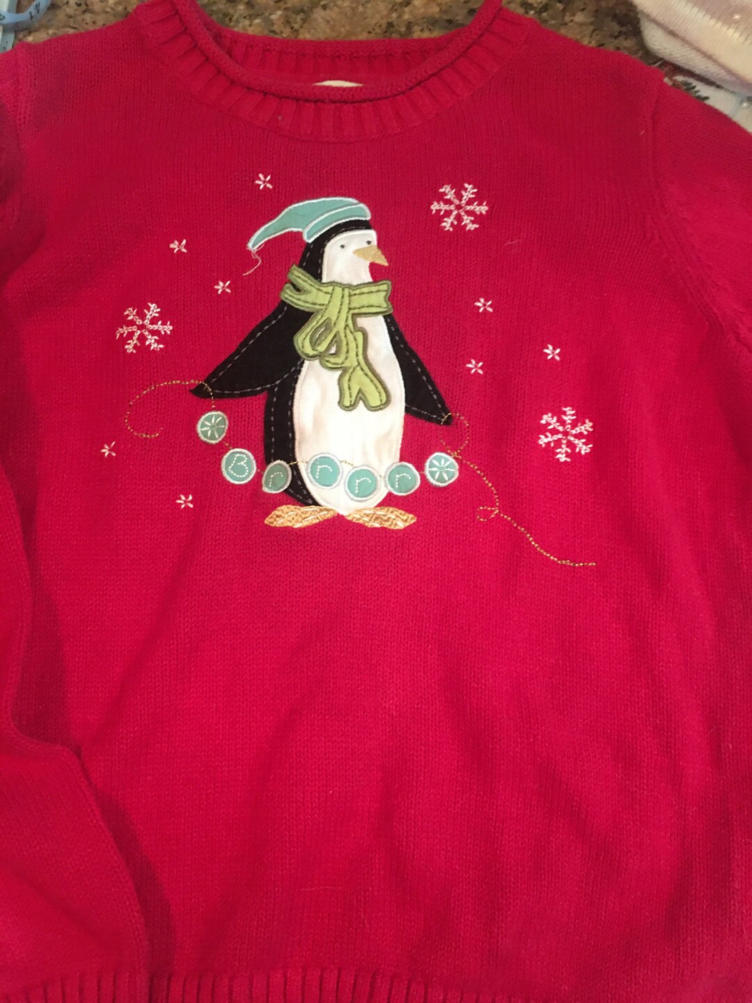 Pull Moche De Noël (Ugly Christmas Sweater) Taille M - Vert/rouge, Flocons Et Ours Polaires - Coton, Occasion