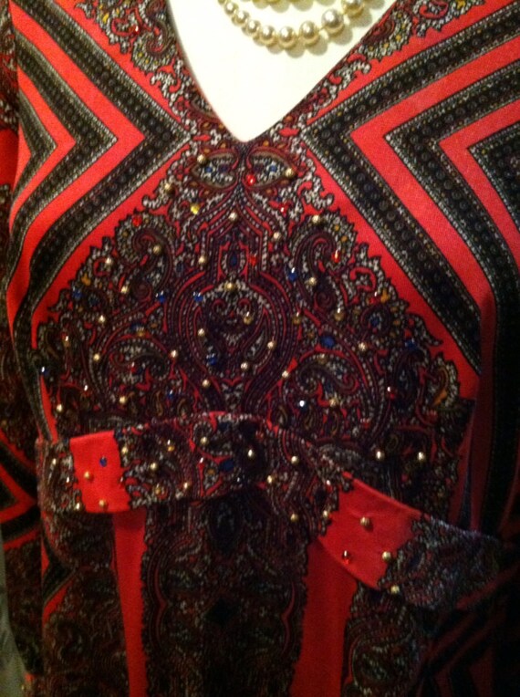 Mod orange with vibrant pattern and beading dress… - image 3