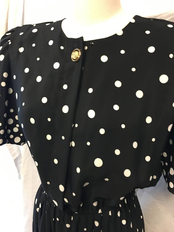 1980 vintage dress black white polka dot large me… - image 3