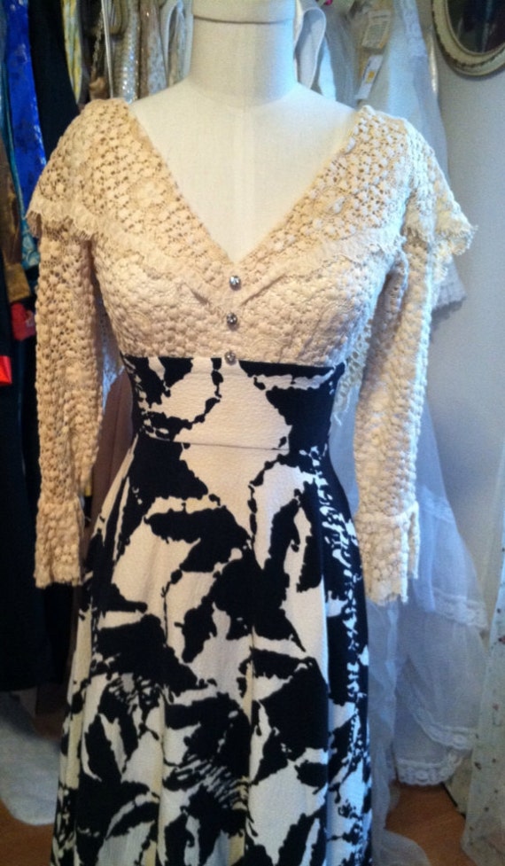 1930 vintage dress Lace blue Art Deco small xsmal