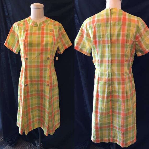 Mod retro Citrus plaid dress women's small medium… - image 2