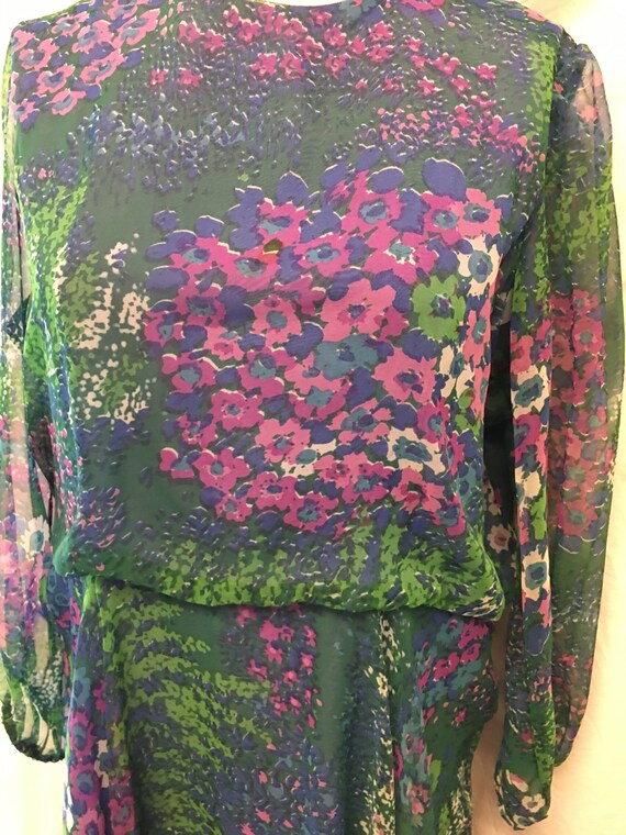 1980 Vintage dress floral chiffon purple dress me… - image 2