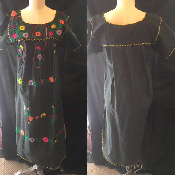 Vintage retro gypsy boho black peasant dress 1970… - image 1