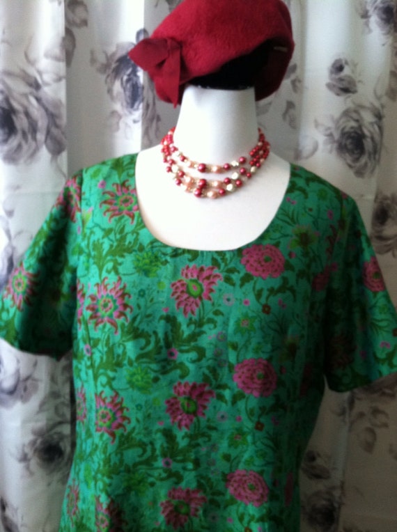 1960 Floral linen dress x-large