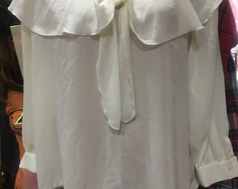 Vintage sheet creme sailor collar sheer blouse xlarge large