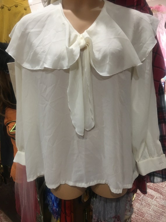 Vintage sheet creme sailor collar sheer blouse xl… - image 1