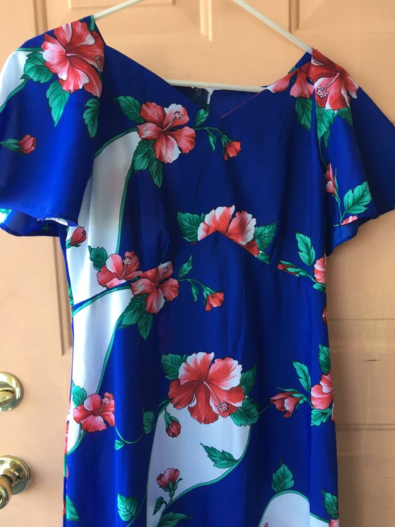 1960 vintage dress Muumuu Hawaiian blue medium - image 1