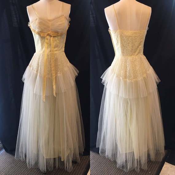 1930 vintage dress soft yellow small xsmall