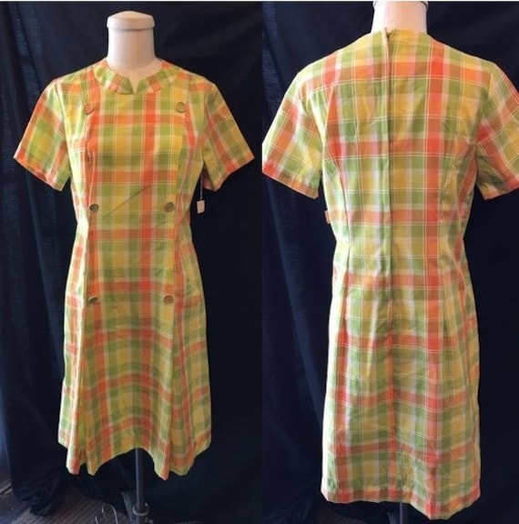 Mod retro Citrus plaid dress women's small medium… - image 1